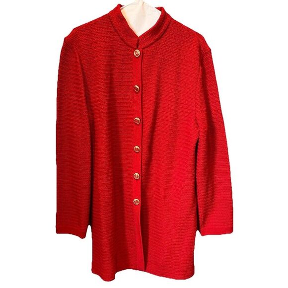 St. John Collection Milano Knit Coat Dress Size 12 Red Gold - Picture 1 of 6